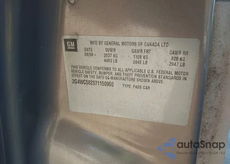 2007 Buick Lacrosse Cx из США, поврежденный, VIN 2G4WC582371150960